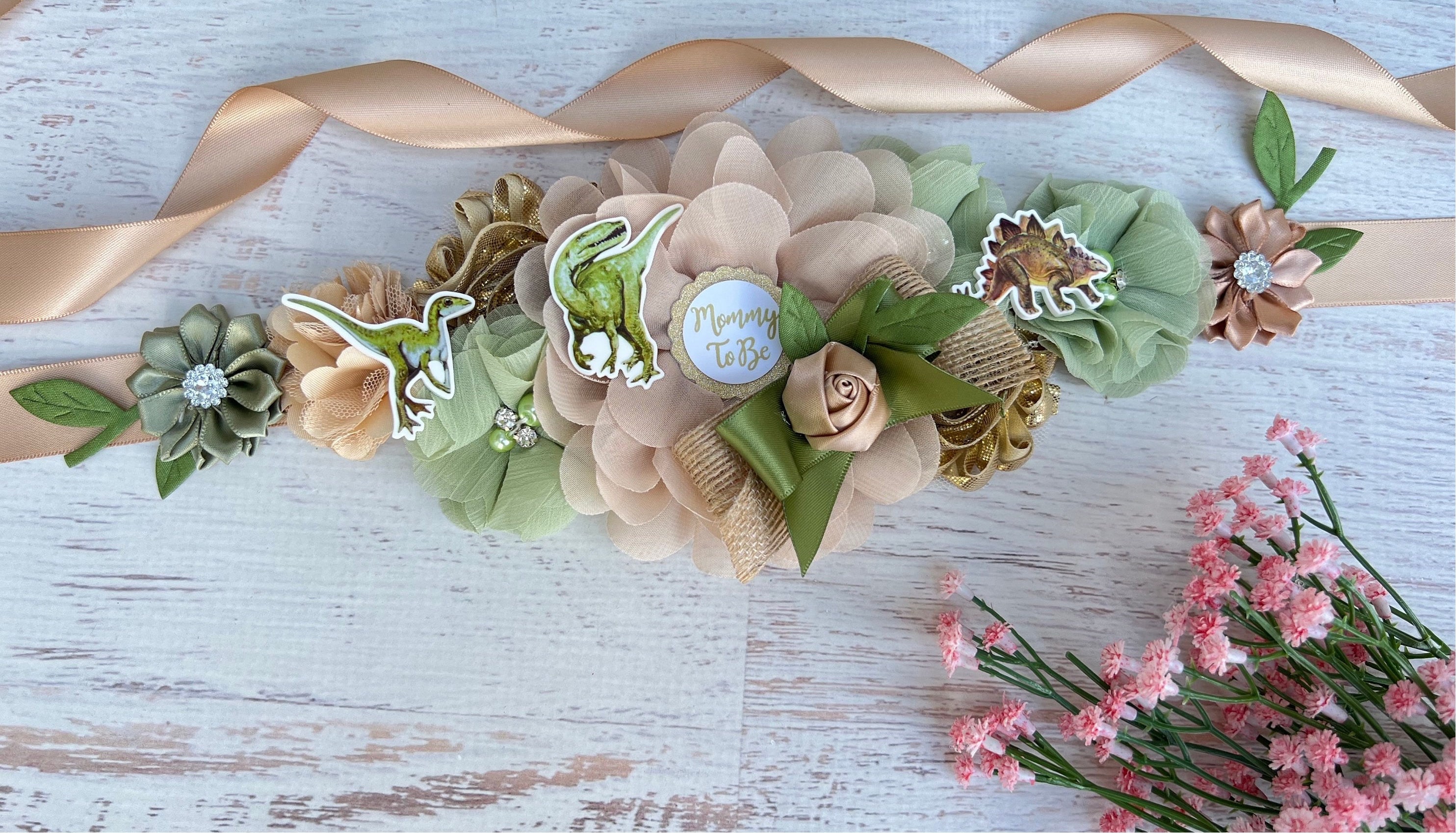 Dinosaur Baby Shower Sash, Dino Maternity Sash, Mommy Daddy  display picture 2