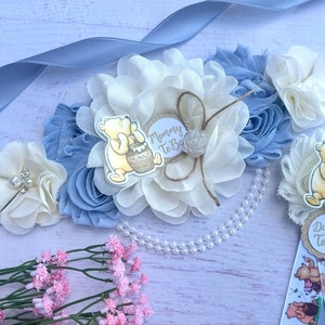 Classic Winnie the Pooh Baby Shower Sash Dusty Blue Classic Pooh Maternity Sash Winny The Pooh Maternity Belt Classic Pooh Baby Shower Boy