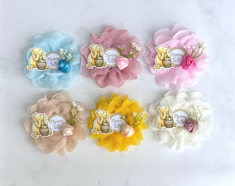 Baby in Bloom Classic Pooh Baby Shower Corsages Family Pins , Wildflower Pooh