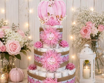 Pink Pumpkin Diaper Cake, Little Pumpkin Baby Shower Centerpieces