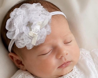 Baptism Baby /Girl Headband , First Communion Bow