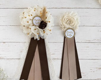 Fall Boho Baby Shower Corsage,  Mommy and Daddy Pins