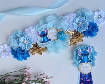 Stitch Baby Shower Maternity Sash Boy,  Dad and Family Pins