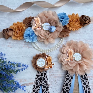 Cowboy Baby Shower Sash Boy Cowboy Maternity Sash Blue Cowboy Flower Sash Mommy to Be Sash Cowboy Pregnancy Sash Cowboy Baby Shower Corsage