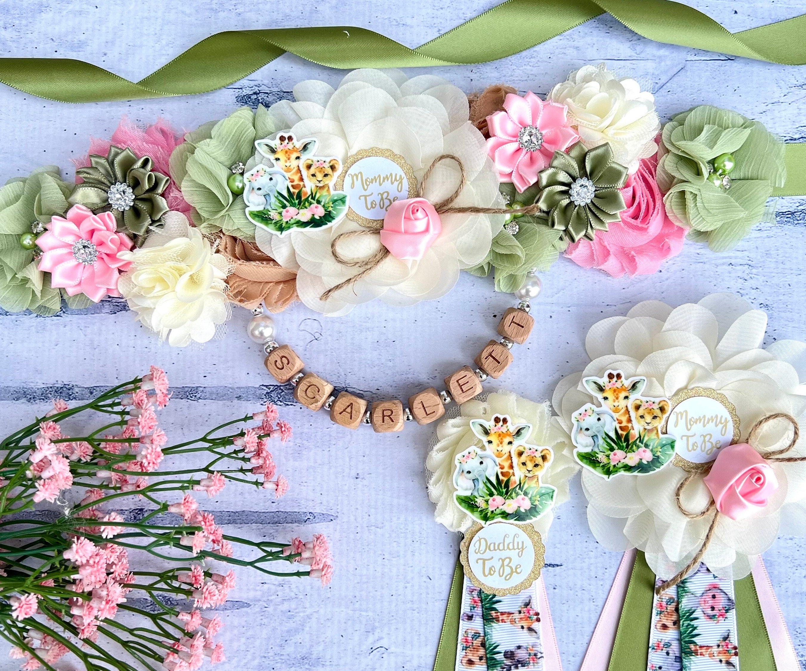 Safary maternity sash set Baby Safari Zoo Baby Shower Maternity Sash – Bump Blossoms main image 2