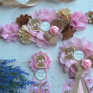 Pink Teddy Bear Baby Shower Sash , Pink Teddy Bear Maternity Sash , Pregnancy Sash, Baby Shower Girl , Teddy Bear Sash, Mommy Sash