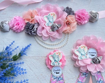 Elephant Baby Shower Sash Elephant Maternity Sash Mommy to be Sash Pregnancy Sash Flower Sash Baby Bump Sash Pink Peach Elephant Sash