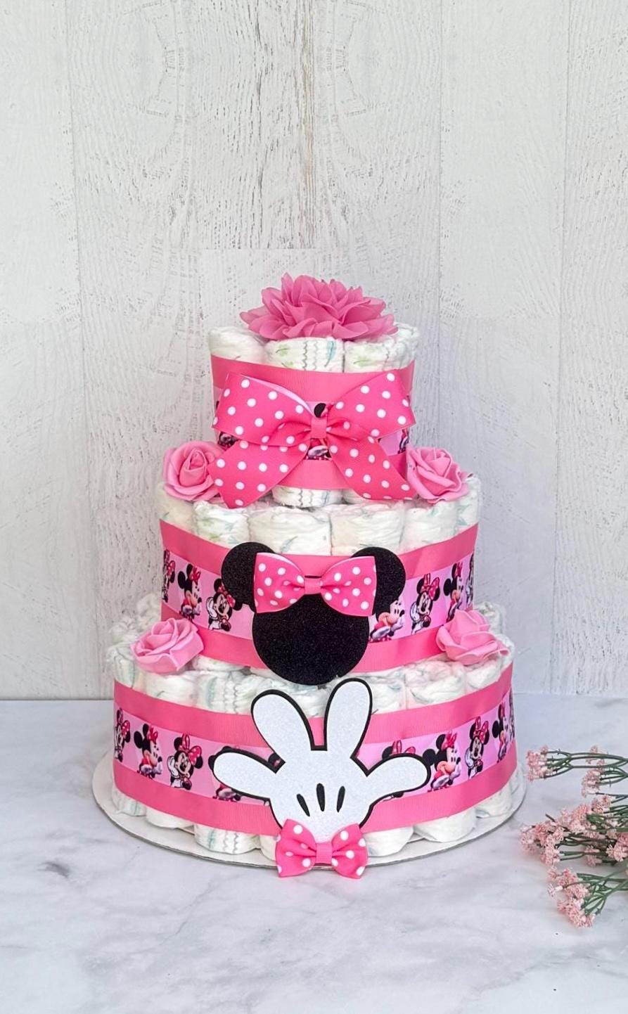 Minnie Mouse Diaper Cake Girl,3 Tier Baby Shower Centerpiece - Etsy