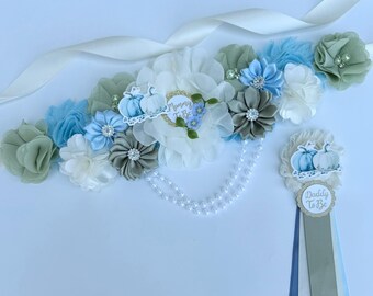Blue Pumpkin Baby Shower Sash, Fall Mommy and Daddy Pins, Little Pumpkin Corsage