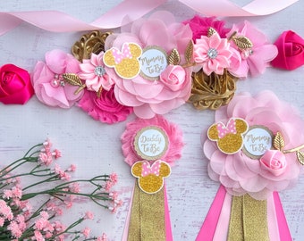 Minnie Mouse Baby Shower Maternity Sash Pregnancy Sash ,Mommy to be , Minnie Mouse Baby Shower Pins