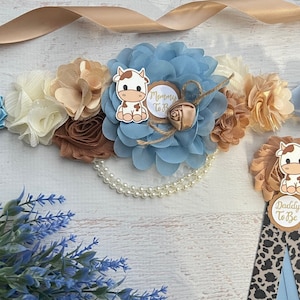 Cow Baby Shower Sash Boy ,Cow Maternity Sash ,Cow Pregnancy Sash, Cow Sash For Mommy ,Blue and Brown Cow Baby Shower Sash ,Cow Maternity