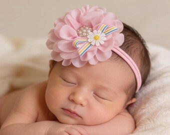Pink Daisy Baby Headband , Nylon Hair Bow  Accessory Kids