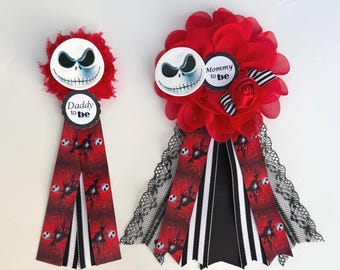 Nightmare Before Christmas Baby Shower Corsage,  Halloween Theme Mom/Dad Pins