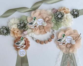 Mallard Duck Baby Shower Maternity Sash , Gender Neutral Mommy and Daddy Corsage
