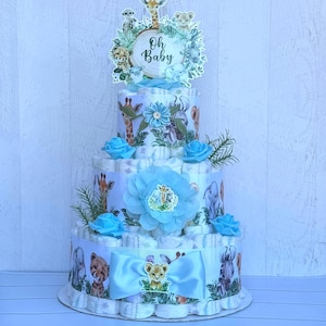 Safari Diaper Cake Boy Safari Baby Shower Boy Safari Baby Shower Centerpieces Baby Shower Gift, Shower Decoration, Baby Shower Gift.