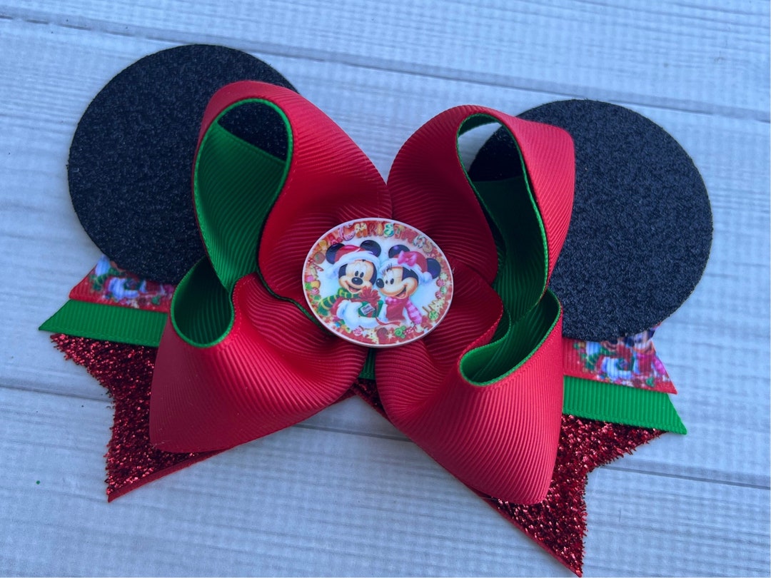 Mickey and Minnie Mouse Ears Christmas Hair Bow Mickey Minnie Etsy