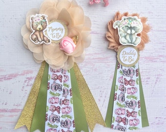 Woodland Baby Shower Corsage  ,Mom and dad  Pins, Boy or Girl Forest Animals
