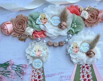 Pumpkin Pooh Baby Shower Sash, Mommy and Daddy Corsages