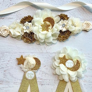 Little Star Baby Shower Sash ,Cream Gold Little Star Baby Shower ,Gender Reveal Sash , Cream Gold Little Star Maternity Sash ,Pregnancy Sash