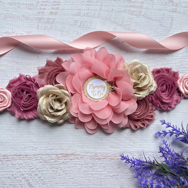 Rose Gold , Blush Pink ,Dusty Pink Baby Shower Sash ,Blush Pink And Gold Maternity Sash , Mommy To be Sash ,Rose Gold Sash Belt