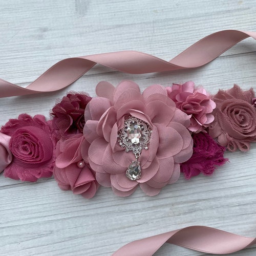 Sash Belt Dusty Blue Maternity Sash Floral Belly Band For Baby