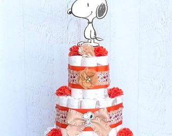 Snoopy Fall Baby Shower Diaper Cake: Peanuts Theme Centerpiece