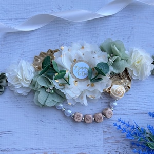 Succulent Baby Shower sash ,Succulent Maternity Sash ,Greenery Sash ,Pregnancy Sash,Jungle Baby Shower Sash, Cream Gold Green Sash