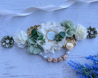 Greenery Baby Shower Maternity Sash |Gender Neutral Mom, Dad & Family Corsage Pin