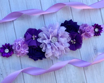 Details about   Purple Lavender Pink Maternity Sash Baby Shower Vintage Belt /Flower Girl Sash