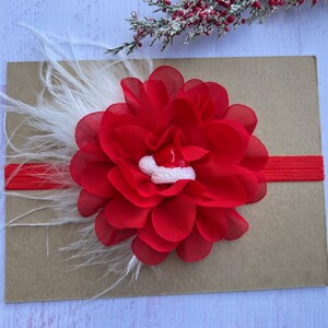 Santa Headband, Santa Baby Headband, Santa Christmas Headband, Christmas Hair Bow , Holiday Headband, Feather Headband