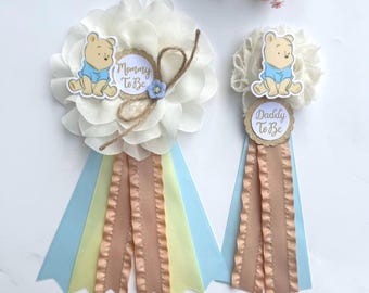 Classic Baby Winnie The Pooh Baby Shower Corsages, Choose Your Color Mom Dad Corsage Pins
