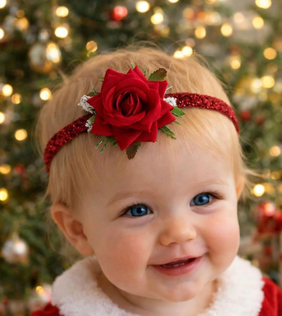 Holiday Red Headband Red Beaded Headband | Holiday Cotton Accessory | Mud Pie main image 3