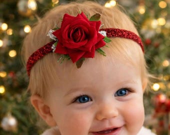 Red Flower Christmas Headband: Festive Holiday Hair Accessory