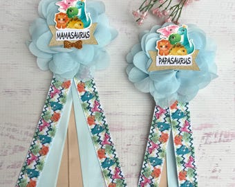 Dinosaur Baby Shower Corsage Mommy Daddy and Family Pins