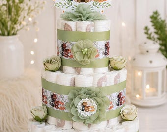 Woodland Diaper Cake ,3 tier Gender Neutral Baby Shower Centerpieces