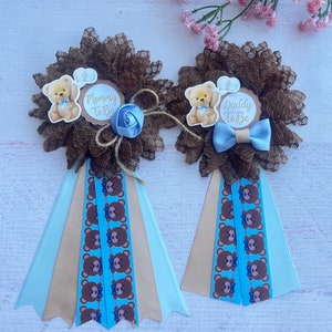 Teddy Bear Baby Shower Corsage ,Teddy Bear Baby Shower Pin , Mommy and Daddy To be Pins, Mommy Ribbon , Mommy Corsage ,Baby Shower Boy