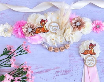 Deer Baby Shower Maternity sash , Forest animals Corsages, Daddy Pin