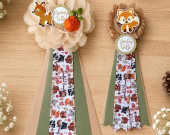 Woodland Baby Shower Corsage  ,Mom and dad Baby Shower Pins