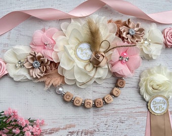 Boho Blush Pink Baby Shower Sash Boho Maternity Sash Baby Bump Sash Pink Boho Maternity Belt  Baby Shower Girl