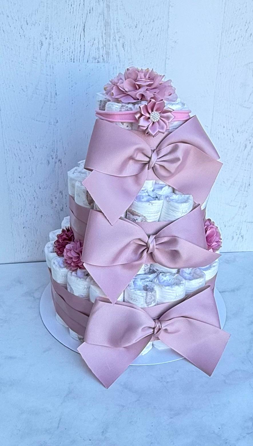 Dusty Pink Bow Diaper Cake Girl , Baby Shower Centerpieces - Etsy