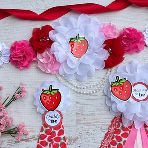 Strawberry Baby Shower Sash Red Pink Strawberry Maternity Sash Pregnancy Sash Berry Baby Shower Strawberry Sash Mommy to be Sash