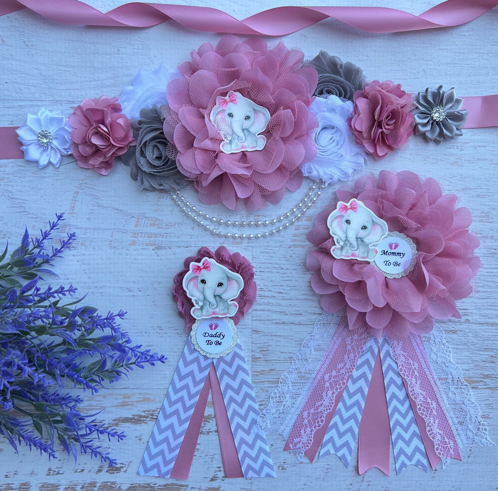 Dusty Rose Elephant Baby Shower Sash Girl Pink Elephant Etsy