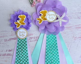 Mommy To Be Daddy To Be & Mommy Pin Mermaid Baby Shower Pin To Wear At Baby Shower, Purple & Turquoise Pin, It's A Girl, Baby Sprinkle Mom To Be Sash