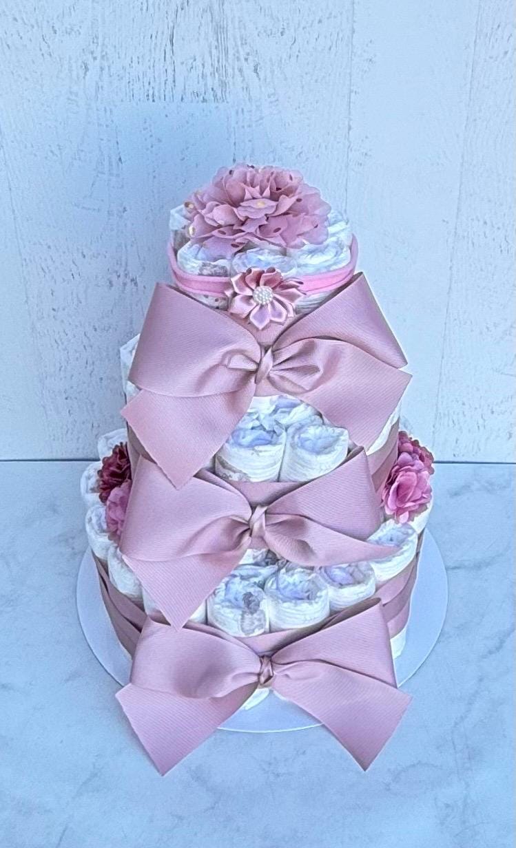 Dusty Pink Bow Diaper Cake Girl , Baby Shower Centerpieces - Etsy