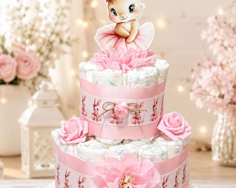 Ballerina Bunny Diaper Cake Girl ,2 Tier Baby  Shower Centerpiece Gift