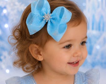 Snowflake Hair Bow ,Girl Toddler Winter Hair Clip, Frozen Accessories