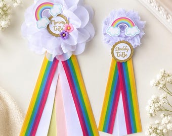 Pastel Rainbow Baby Shower Corsage Girl ,Mom and dad Baby Shower Pins