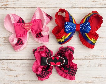 Supergirl , Wonder Woman inspired Hair Bow, Girls Superhero Hair Bow