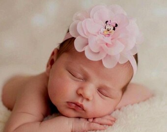 Pink Minnie Mouse Baby Headband , Nylon Hair Bow  Accessory Kids