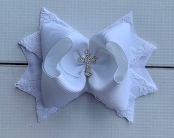 Baptism Hair Bow Christening Hair Bow Baptism Bow Christening hair bows Baptism Hairbow Cross hair bow Christening Bow Lace Hair Bow